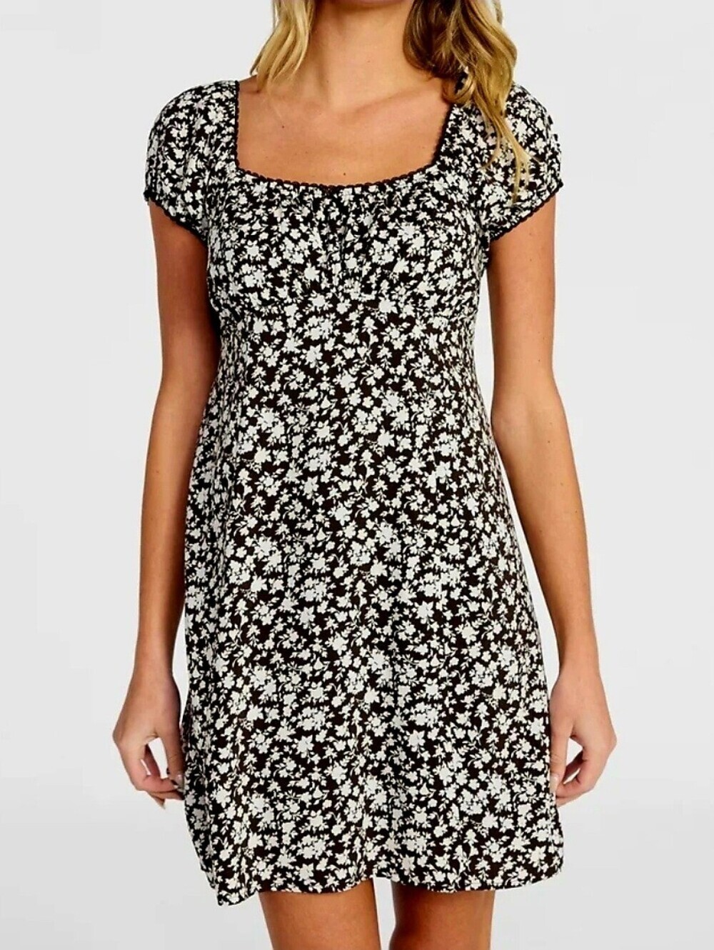 Fit & Flare mini romantic summer Dress with Puff Sleeves size XS 0 No Boundaries